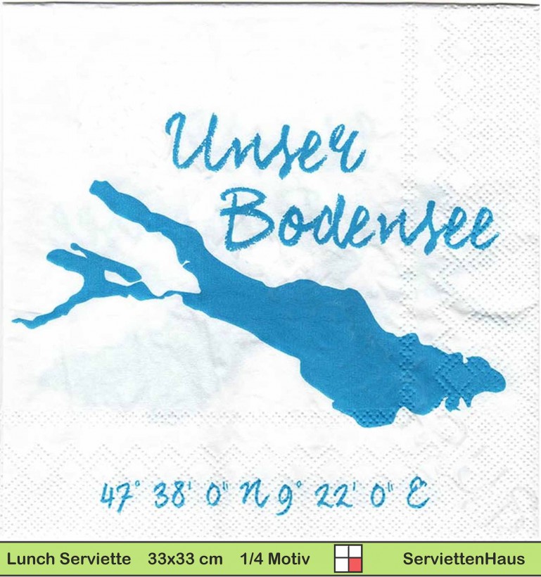 Deutschland - Bodensee mit Koordinaten - 1 Lunch Serviette
